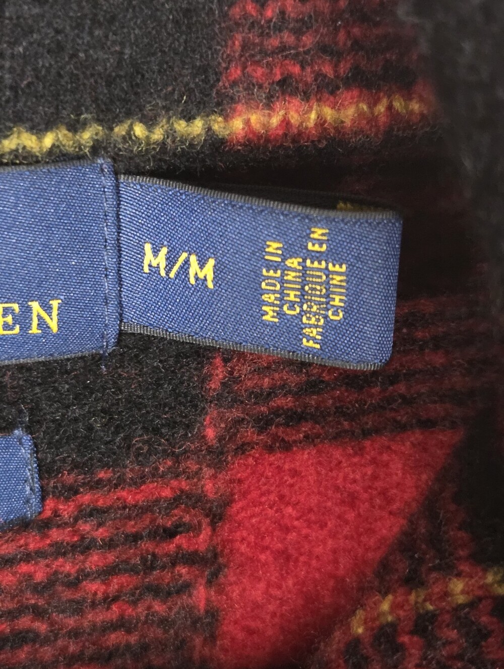 Polo Ralph Lauren Men’s M Red Black Plaid Lambs Wool Shawl Collar Sweater - Picture 5 of 7